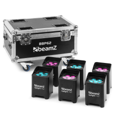 Beamz BBP62 · 6 Uplights batería + Flightcase cargador
